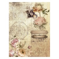 Carta di riso con rose e motivi vintage 29,7 x 42 cm - Artis decor - 1 pz.