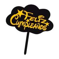 Cake topper di buon compleanno con nuvola nera e scritta in oro