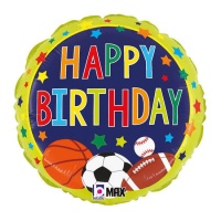 Palloncino sportivo rotondo Happy Birthday 35 cm - Grabo