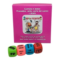 Set di 4 dadi piccanti di pronome, verbo, parte del corpo e luogo