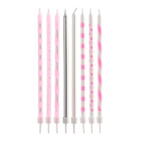 Candela lunga 13 cm rosa - Dekora - 16 unità