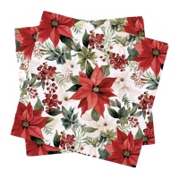 Tovaglioli di Natale con motivo poinsettia 16,5 x 16,5 cm - 20 pezzi