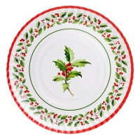 Vassoio rotondo in cartone natalizio agrifoglio 30 cm - 1 pz.