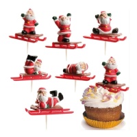 Picks di Babbo Natale su slitta 7,5 cm - Dekora - 72 pezzi