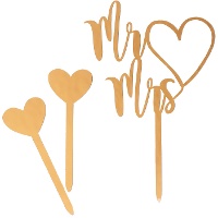 Topper per torta di Mr and Mrs e cuori - 3 pezzi