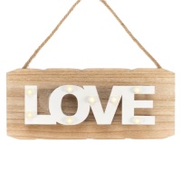 Insegna Love in legno con luci LED