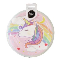 Piatti per torta Unicorno Arcobaleno 23 cm - 8 pz.