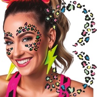Gioielli adesivi per il viso motivo leopardato multicolore