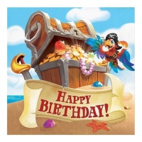 Tovaglioli Happy Birthday con Pirata e Tesoro da 16,5 x 16,5 cm - 16 pezzi