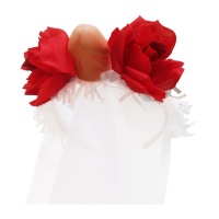 Cerchietto con velo bianco, pene e rose rosse