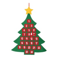 Calendario d'Avvento albero di Natale con tasche di 69 x 53 cm