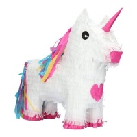 Piñata 3D unicorno rosa e colorata 35 cm