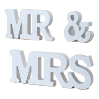Cartello in legno MR & MRS bianco - 3 pezzi.