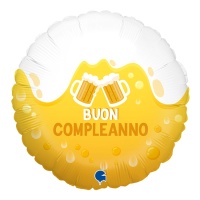 Palloncino rotondo Buon Compleanno Birra da 46 cm - Grabo