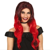 Parrucca ondulata nera e rossa da donna