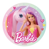 Cialda commestibile Barbie unicorno da 20 cm