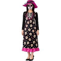 Costume da scheletro Catrina con cappello per donna