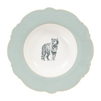 Piatto fondo da 22,5 cm con tigre del Bengala e bordo dorato