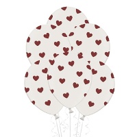 Palloncini in lattice bianchi con cuori di 30 cm - PartyDeco - 6 unità