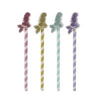 Matita con gomma a forma di sirenetta con glitter - 1 unità