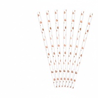 Cannucce di carta bianche con cuori colorati - 10 unità