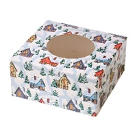 Scatola per dolci o cupcakes con paesaggio natalizio di 17,5 x 17,5 x 8,5 cm