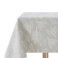 Tovaglia di 1,45 x 1,45 m in tessuto grigio con foglie