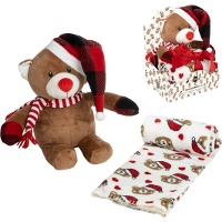 Orsetto di peluche natalizio con coperta da 90 x 75 cm