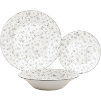 Servizio di piatti con fiori grigi - 18 pezzi