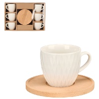 Tazza da 90 ml a forma di diamante con piatto in bambù - 6 porzioni
