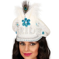 Cappello da polizia bianco con piume e pietre preziose per la sposa