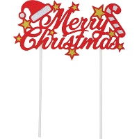 Topper per torta Merry Christmas rosso da 16 x 24 cm