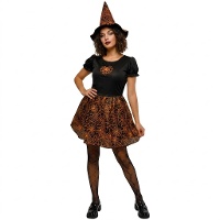 Costume da strega arancione fluorescente con ragnatele per adulti
