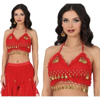 Top rosso con monete