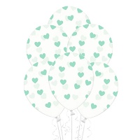 Palloncini in lattice trasparente con cuori di 30 cm - PartyDeco - 6 unità