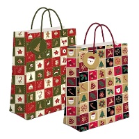 Borsa regalo di 32 x 26 x 10 cm a quadretti natalizi - 1 unità