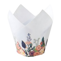 Capsule di carta a tulipano per muffin blu con fiori - PME - 24 pezzi