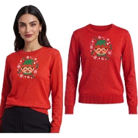 Maglione natalizio da donna con elfo e glitter