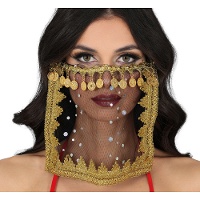 Velo nero trasparente con monete dorate