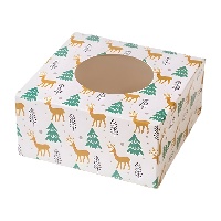 Scatola per dolci o cupcakes con renne e alberi di 17,5 x 17,5 x 8,5 cm