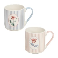 Set di 2 tazze da 370 ml a righe con fiore centrale