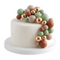 Topper per torta con palline marroni, verdi e dorate - 32 pezzi