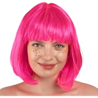 Parrucca corta rosa effetto neon