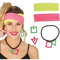 Set di accessori anni '80 in neon - 5 pezzi