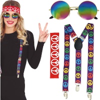 Set hippy con bretelle, occhiali e fascia