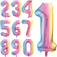 Palloncino arcobaleno pastello numero 86 cm - PartyDeco - 1 pz.