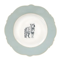 Piatto da 20,4 cm con tigre del Bengala, bordo verde e filetto dorato