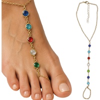 Cavigliera con anello e pietre colorate