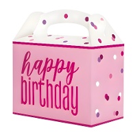 Scatola di cartone Happy Birthday con pois - 6 unità