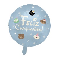 Palloncino di compleanno felice con animali e impronte di 45 cm